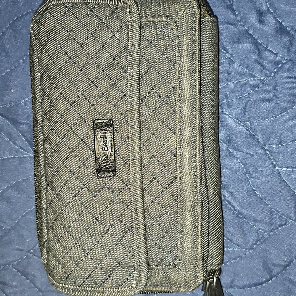 Vera Bradley Black Double Zip Quilted Wallet Clutch Wristlet Or Crossbody EUC
